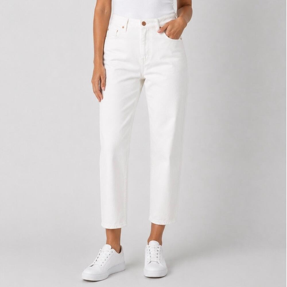 NWT Edwin Hana Classic Straight Crop Button-Fly Denim Jean White Noise Size 31